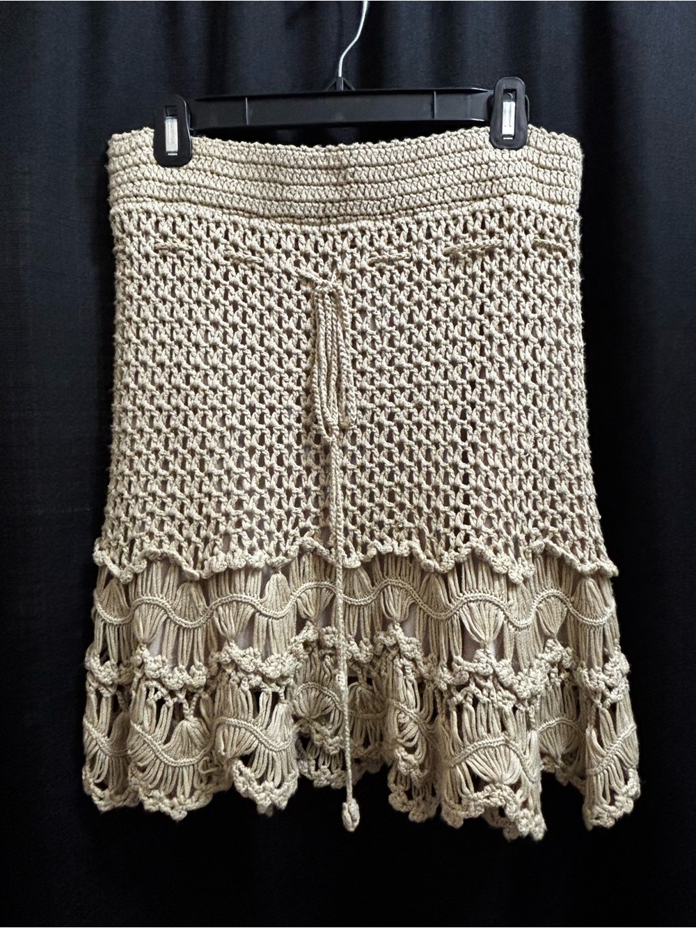 Crochet Knit Mid-Length Skirt Boho Beachy Hippie